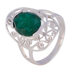 Indian Emerald Solitaire Russian 92.5 Silver Green Gems Classic Art Deco Ring Jewellery