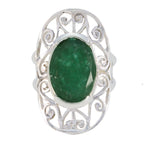 Indian Emerald Solitaire Russian 92.5 Silver Green Gems Classic Art Deco Ring Jewellery