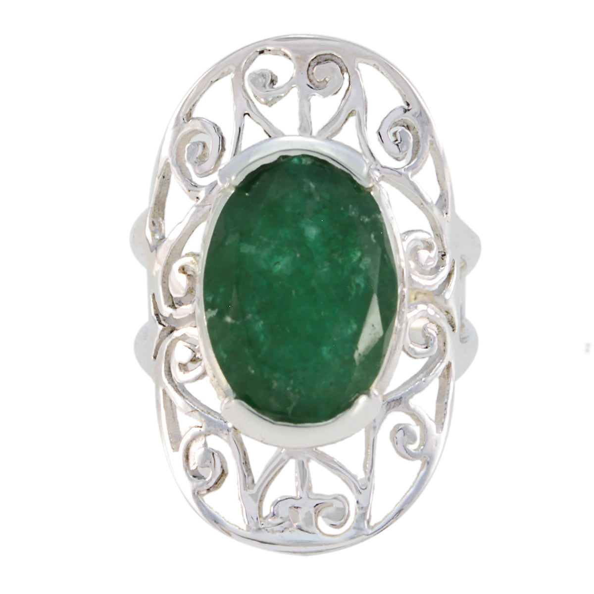 Indian Emerald Solitaire Russian 92.5 Silver Green Gems Classic Art Deco Ring Jewellery