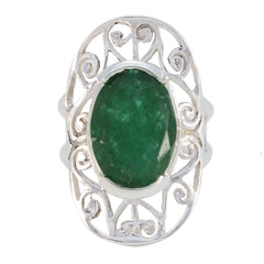Indian Emerald Solitaire Russian 92.5 Silver Green Gems Classic Art Deco Ring Jewellery