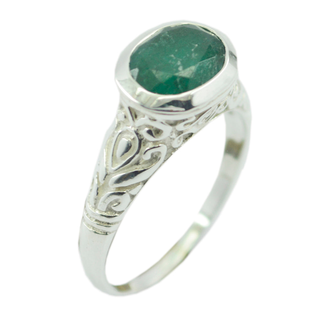 Indian Emerald Solitaire Moroccan 925 Silver Green Gemstone Minimal Art Deco Ring Jewelry