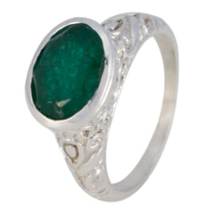 Indian Emerald Solitaire Moroccan 925 Silver Green Gemstone Minimal Art Deco Ring Jewelry