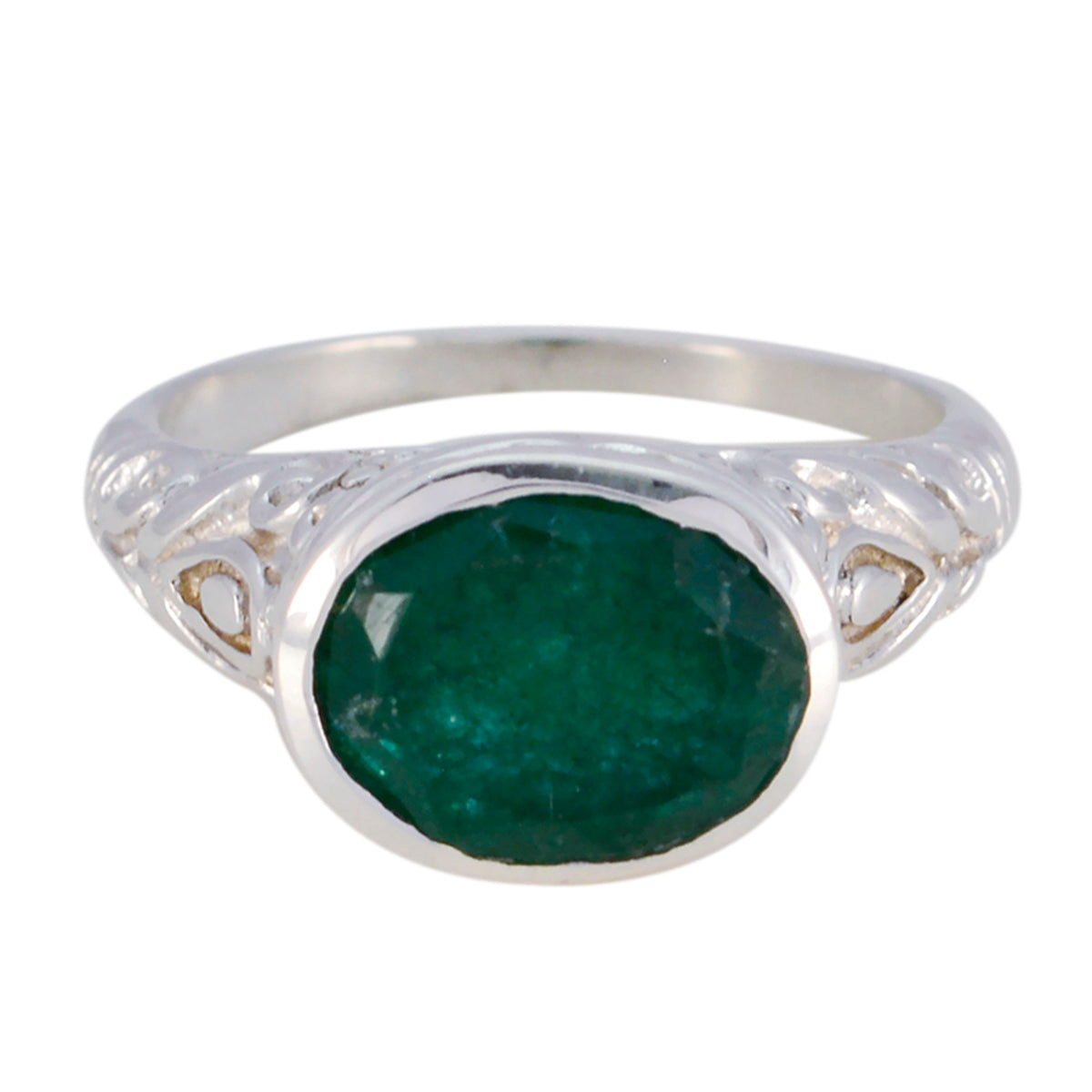 Indian Emerald Solitaire Moroccan 925 Silver Green Gemstone Minimal Art Deco Ring Jewelry