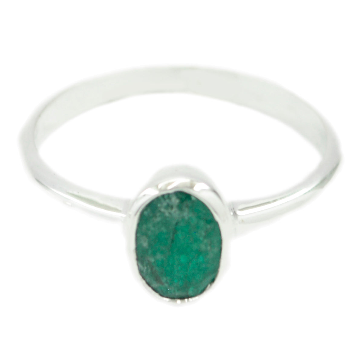 Indian Emerald Solitaire Japanese Silver Green Gemstones Delicate Luxurious Ring Jewelry Immagine principale del prodotto