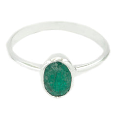 Indian Emerald Solitaire Japanese Silver Green Gemstones Delicate Luxurious Ring Jewelry