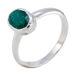 Indian Emerald Solitaire Japanese Silver Green Gemstones Delicate Luxurious Ring Jewelry