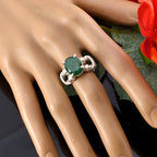 Indian Emerald Solitaire Italian Sterling Silver Green Gemstones Eye catching Rope Wire Ring Jewelry