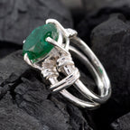 Indian Emerald Solitaire Italian Sterling Silver Green Gemstones Eye catching Rope Wire Ring Jewelry