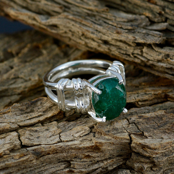 Indian Emerald Solitaire Italian Sterling Silver Green Gemstones Eye catching Rope Wire Ring Jewelry