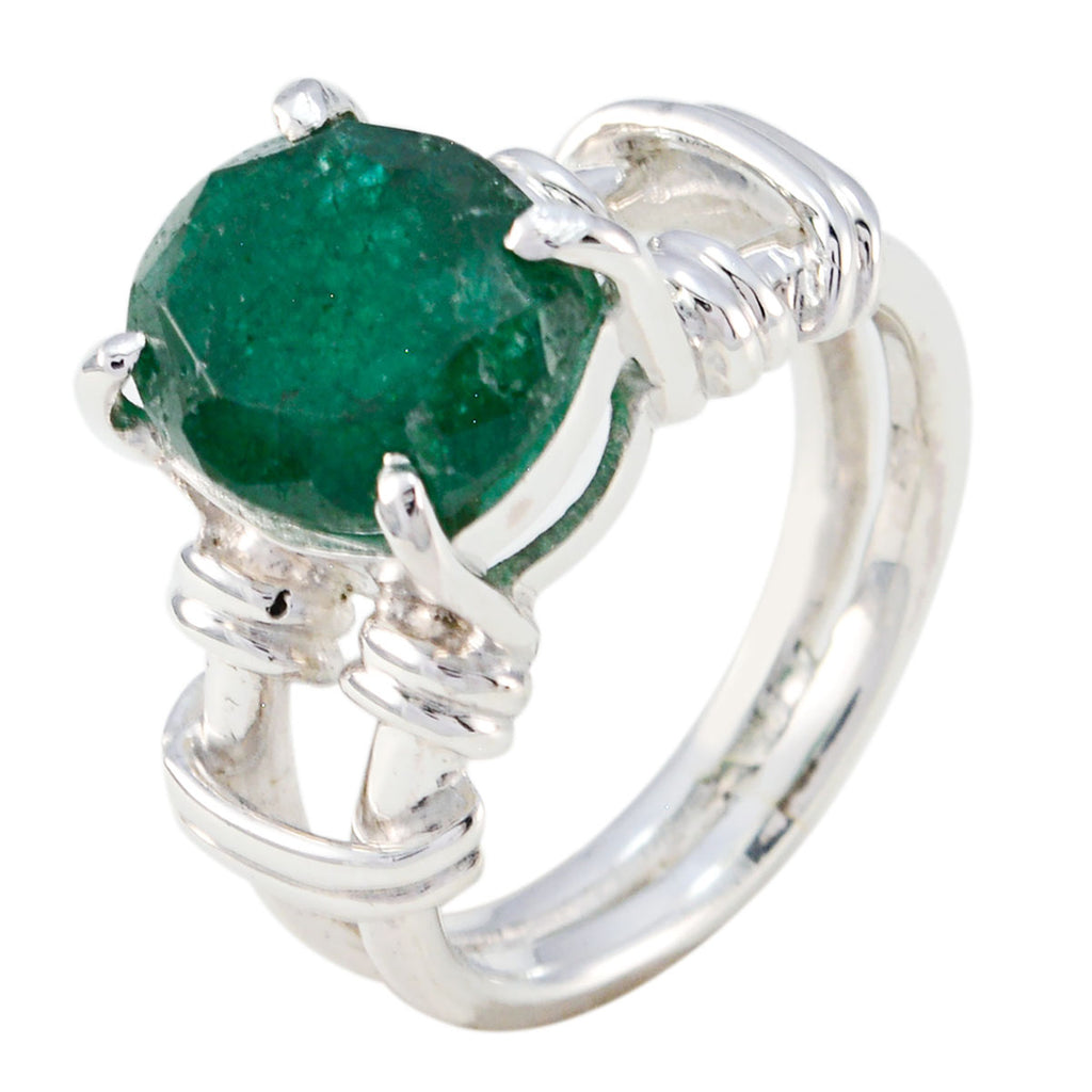 Indian Emerald Solitaire Italian Sterling Silver Green Gemstones Eye catching Rope Wire Ring Jewelry