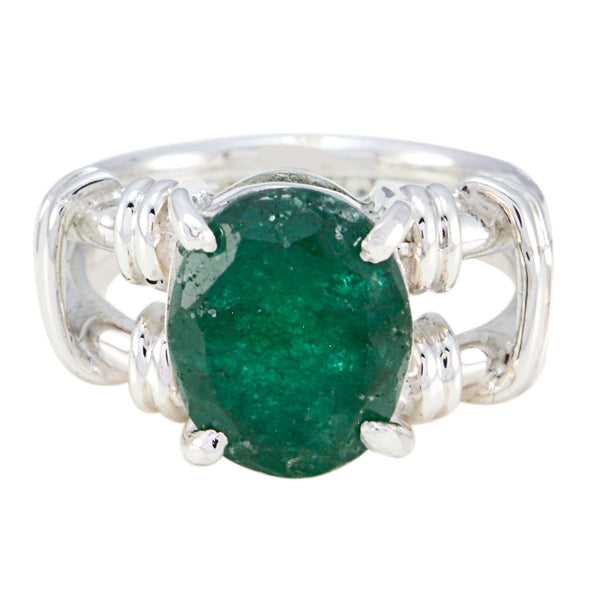 Indian Emerald Solitaire Italian Sterling Silver Green Gemstones Eye catching Rope Wire Ring Jewelry