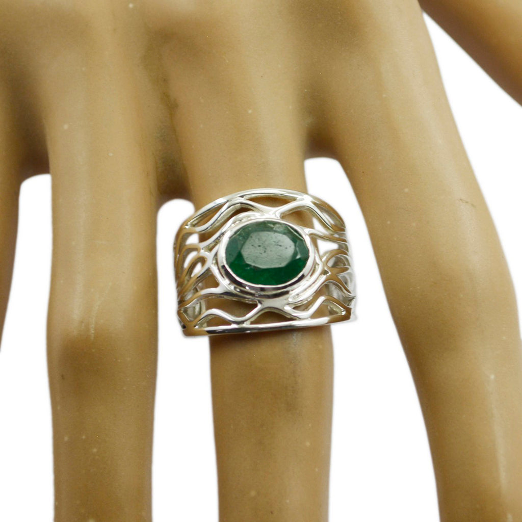 Indian Emerald Solitaire Mexican Sterling Silver Green Gems Minimal Rope Wire Ring Jewelry