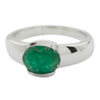 Indian Emerald Solitaire Russian Silver Green Gemstones Mid weight Romantic Ring Jewelry