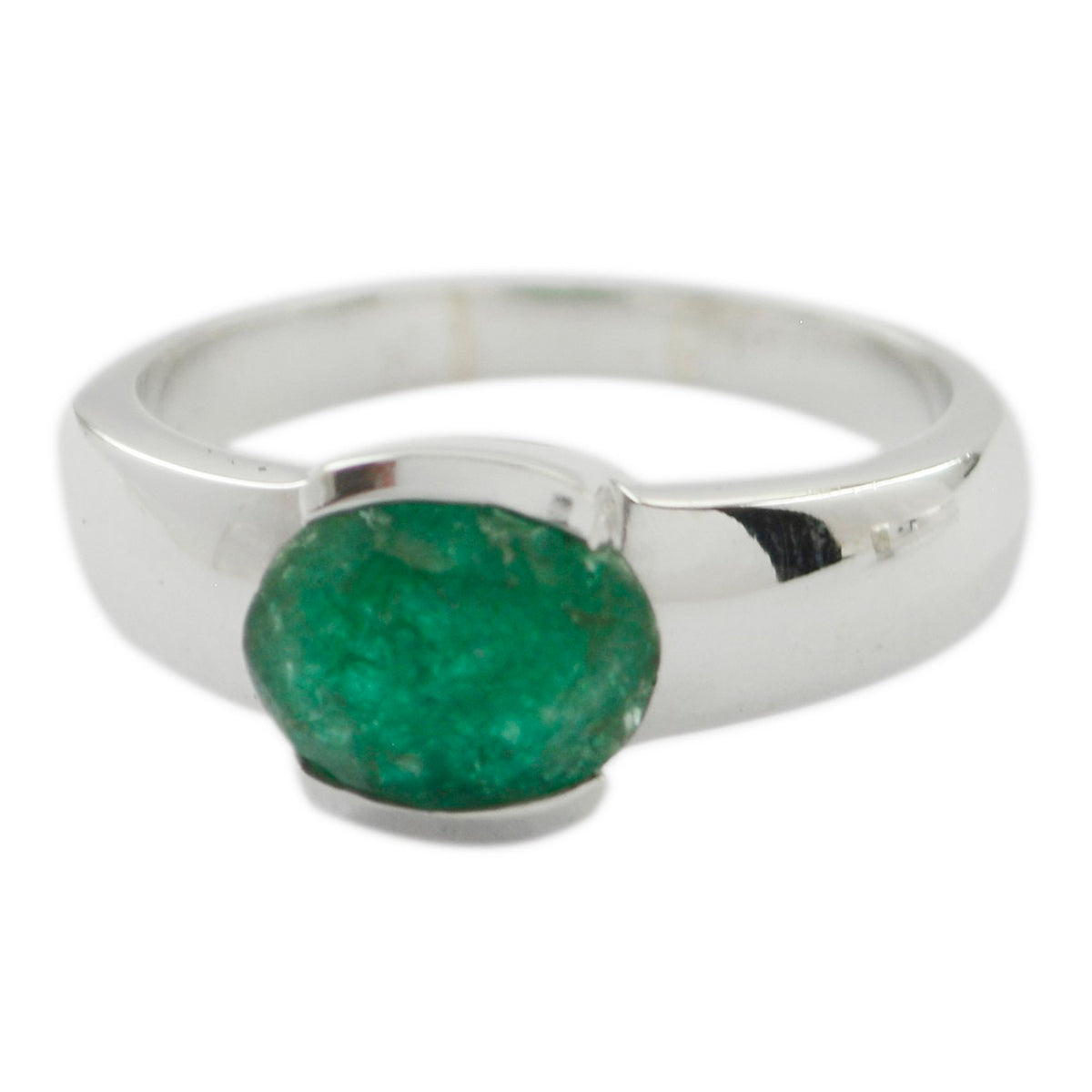 Indian Emerald Solitaire Russian Silver Green Gemstones Mid weight Romantic Ring Jewelry