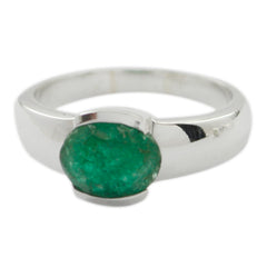 Indian Emerald Solitaire Russian Silver Green Gemstones Mid weight Romantic Ring Jewelry