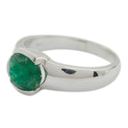 Indian Emerald Solitaire Russian Silver Green Gemstones Mid weight Romantic Ring Jewelry