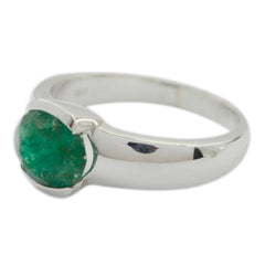 Indian Emerald Solitaire Russian Silver Green Gemstones Mid weight Romantic Ring Jewelry