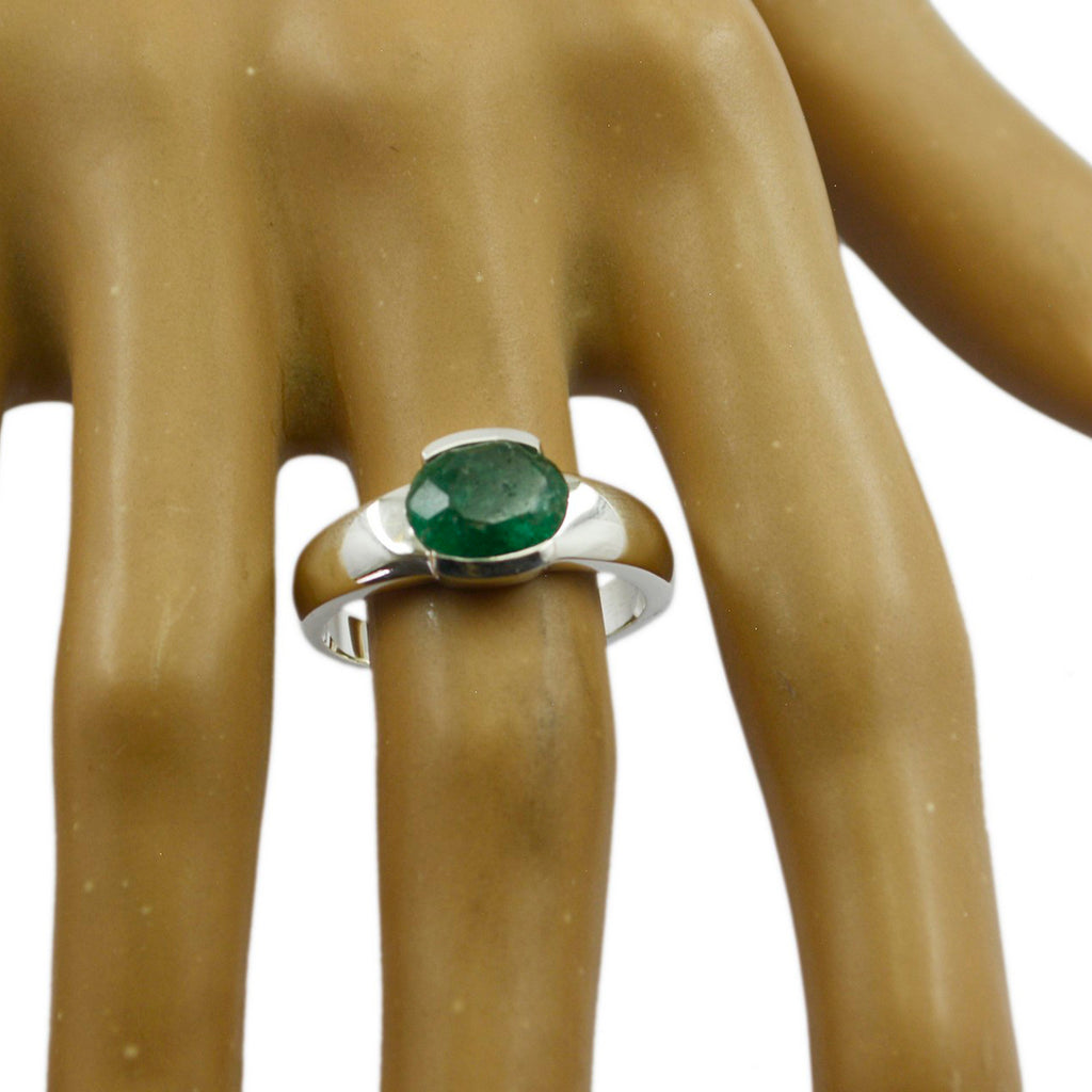Indian Emerald Solitaire Russian Silver Green Gemstones Mid weight Romantic Ring Jewelry