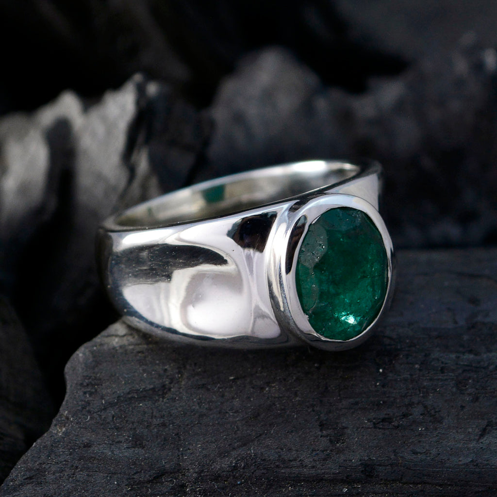 Indian Emerald Solitaire Egyptian 92.5 Silver Green Gemstones Eye catching valentine Ring Jewellery