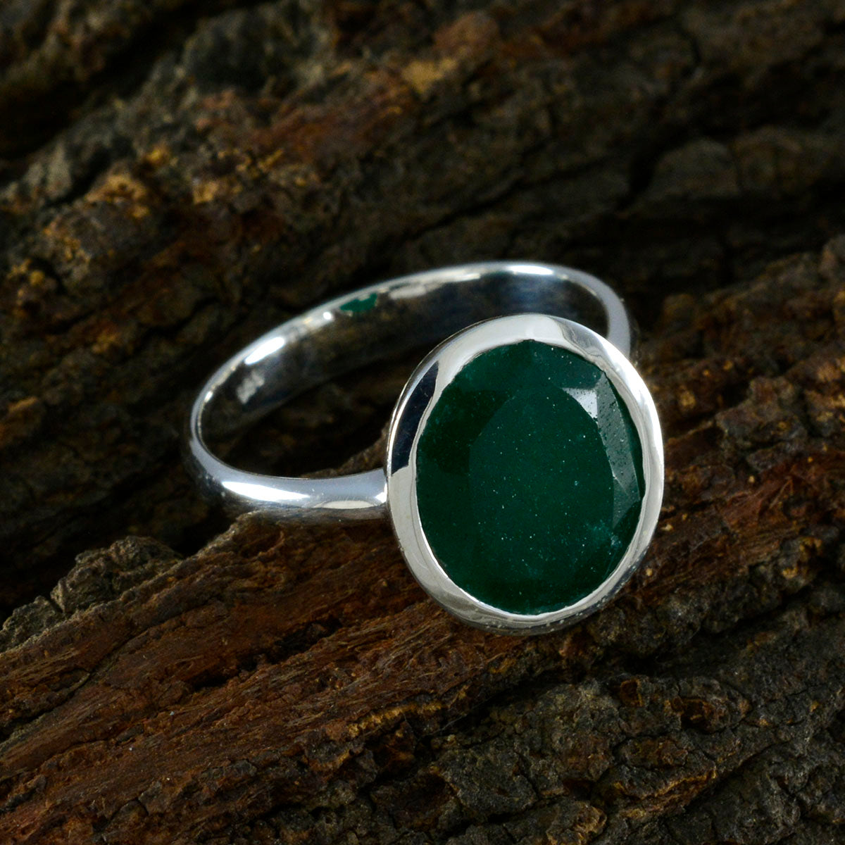 Indian Emerald Solitaire Moroccan 92.5 Silver Green Gemstones Minimal Abstract Ring Jewelry