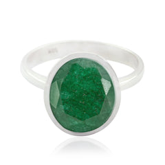 Indian Emerald Solitaire Moroccan 92.5 Silver Green Gemstones Minimal Abstract Ring Jewelry