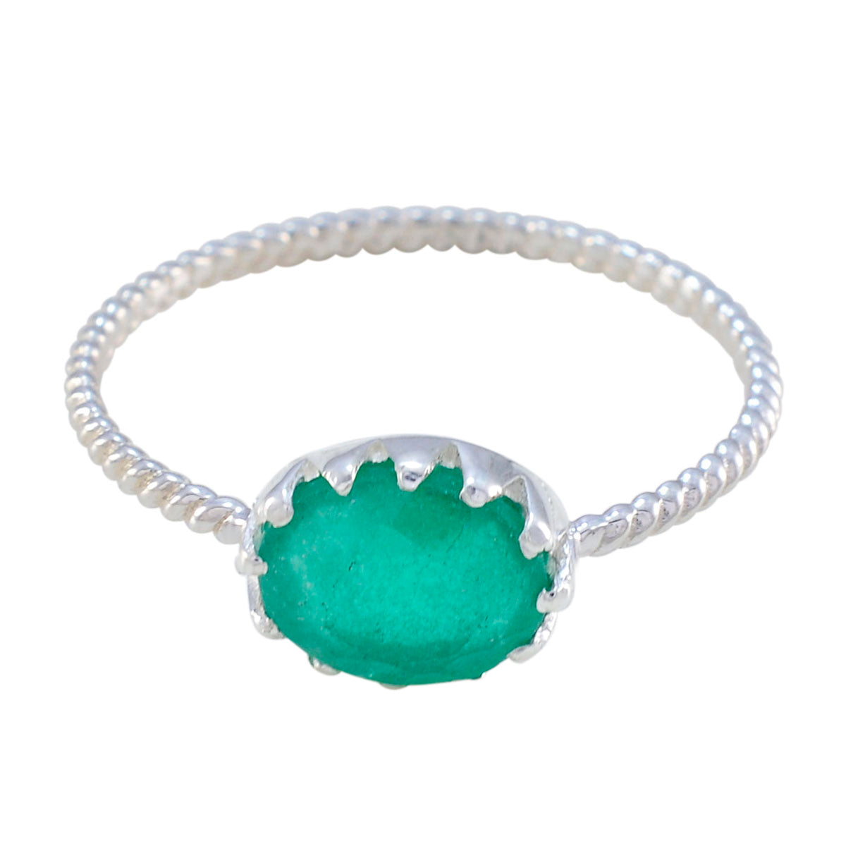 Indian Emerald Solitaire Turkish 925 Sterling Silver Green Gems Elegant  Twist Ring Jewellery