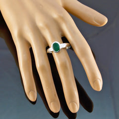 Indian Emerald Solitaire German 925 Sterling Silver Green Gemstone Featherlight Cultural Ring Jewellery