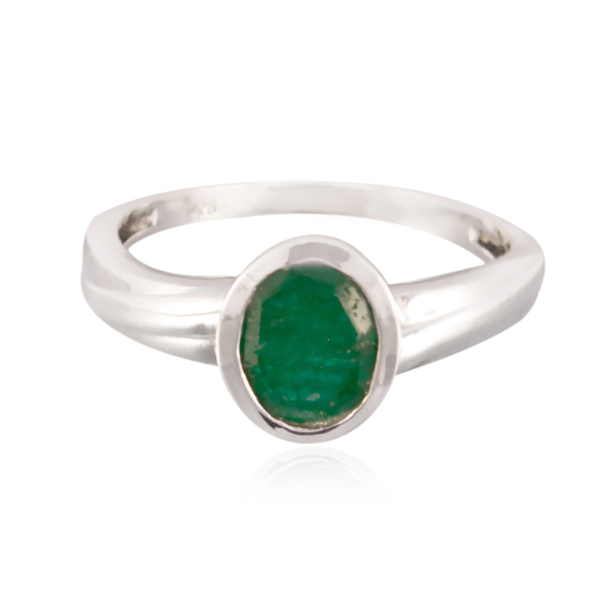 Indian Emerald Solitaire German 925 Sterling Silver Green Gemstone Featherlight Cultural Ring Jewellery
