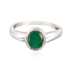 Indian Emerald Solitaire German 925 Sterling Silver Green Gemstone Featherlight Cultural Ring Jewellery