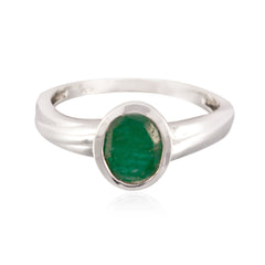 Indian Emerald Solitaire German 925 Sterling Silver Green Gemstone Featherlight Cultural Ring Jewellery