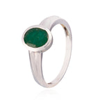 Indian Emerald Solitaire German 925 Sterling Silver Green Gemstone Featherlight Cultural Ring Jewellery