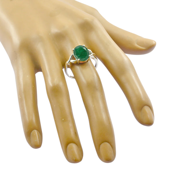 Indian Emerald Solitaire African 925 Sterling Silver Green Gemstone Featherlight Cultural Ring Jewelry