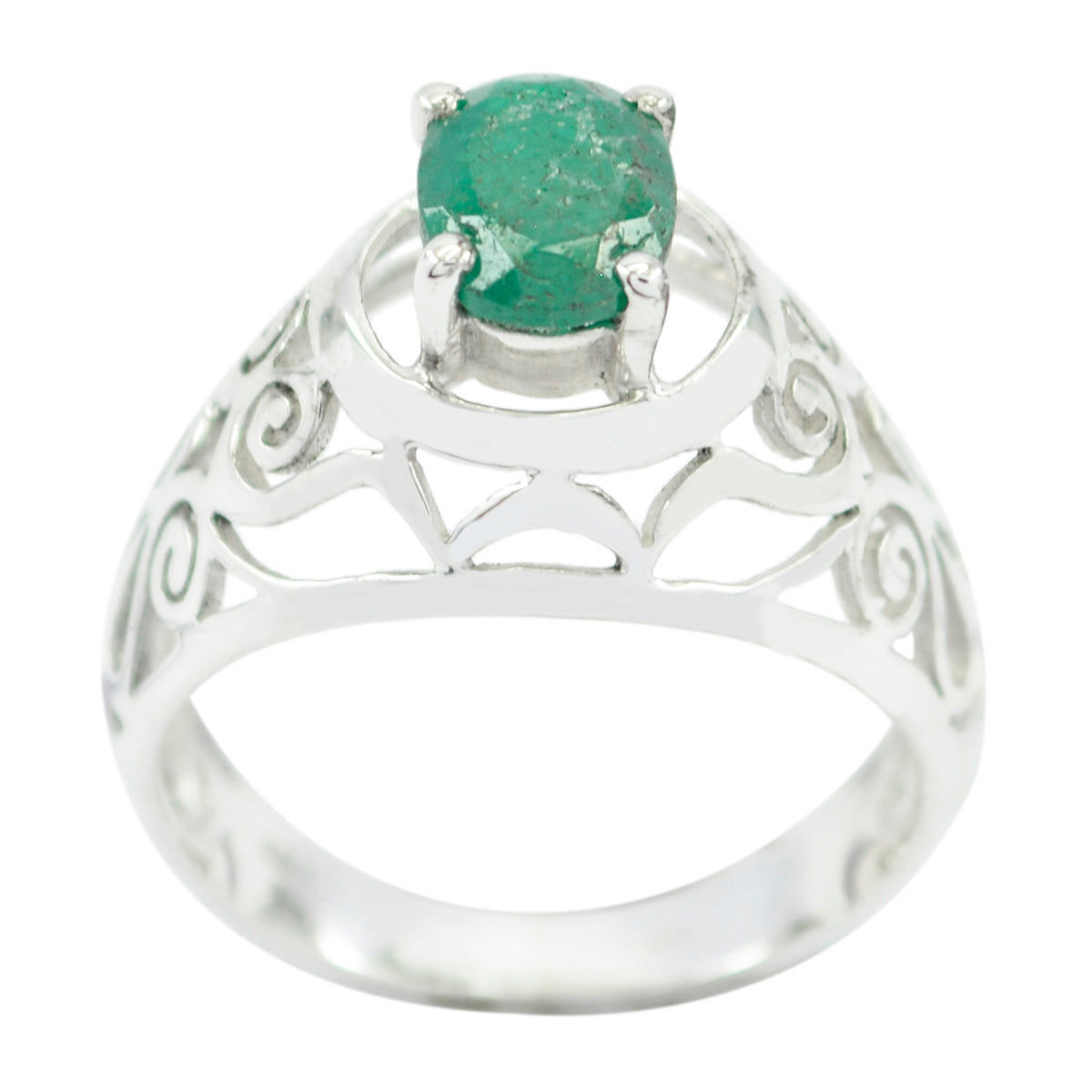 Indian Emerald Solitaire Mexican 925 Silver Green Gemstone Featherlight Filigree Ring Jewellery