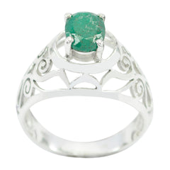 Indian Emerald Solitaire Mexican 925 Silver Green Gemstone Featherlight Filigree Ring Jewellery