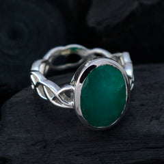 Indian Emerald Solitaire Latin American 925 Silver Green Gemstone Minimal Rope Wire Ring Jewellery