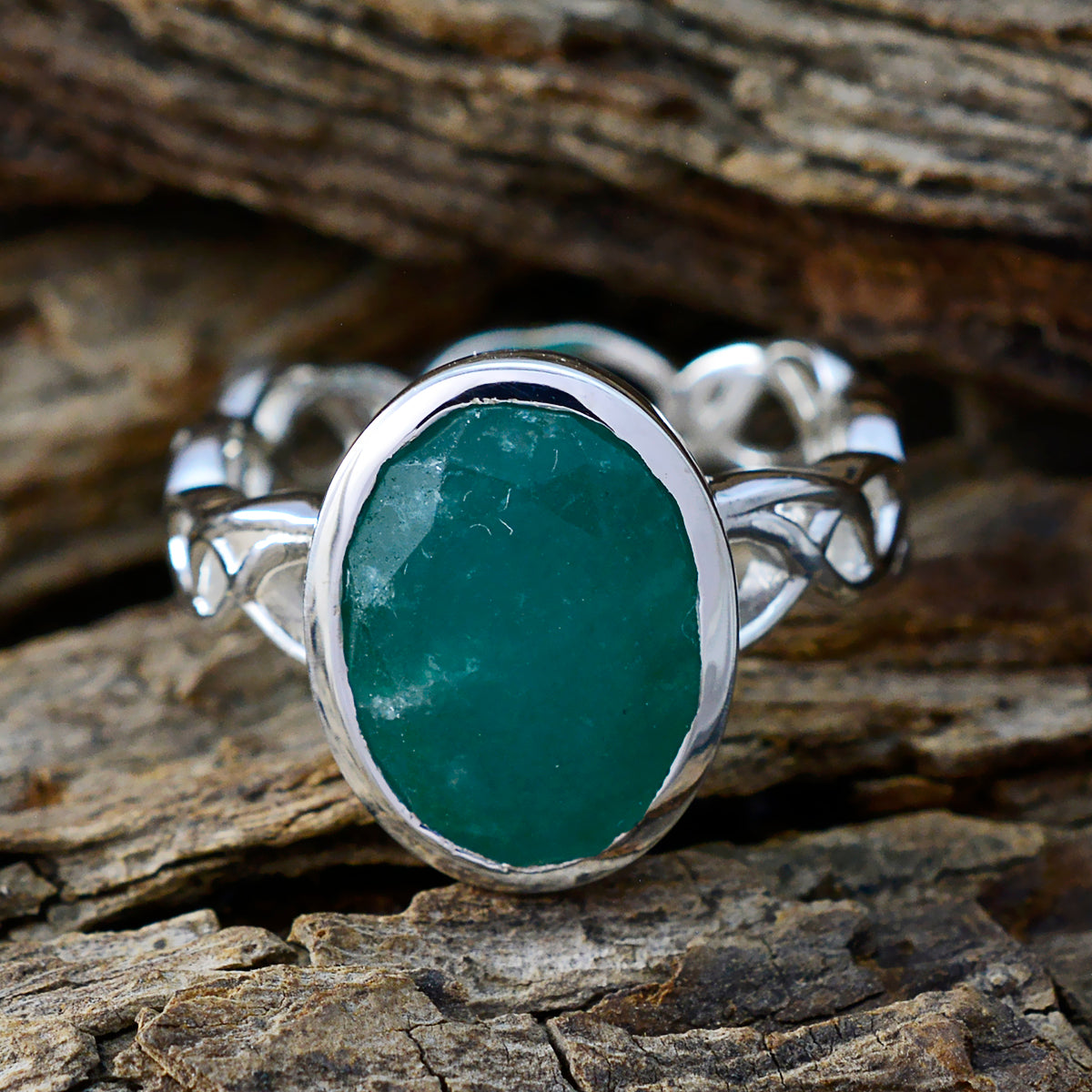 Indian Emerald Solitaire Latin American 925 Silver Green Gemstone Minimal Rope Wire Ring Jewellery