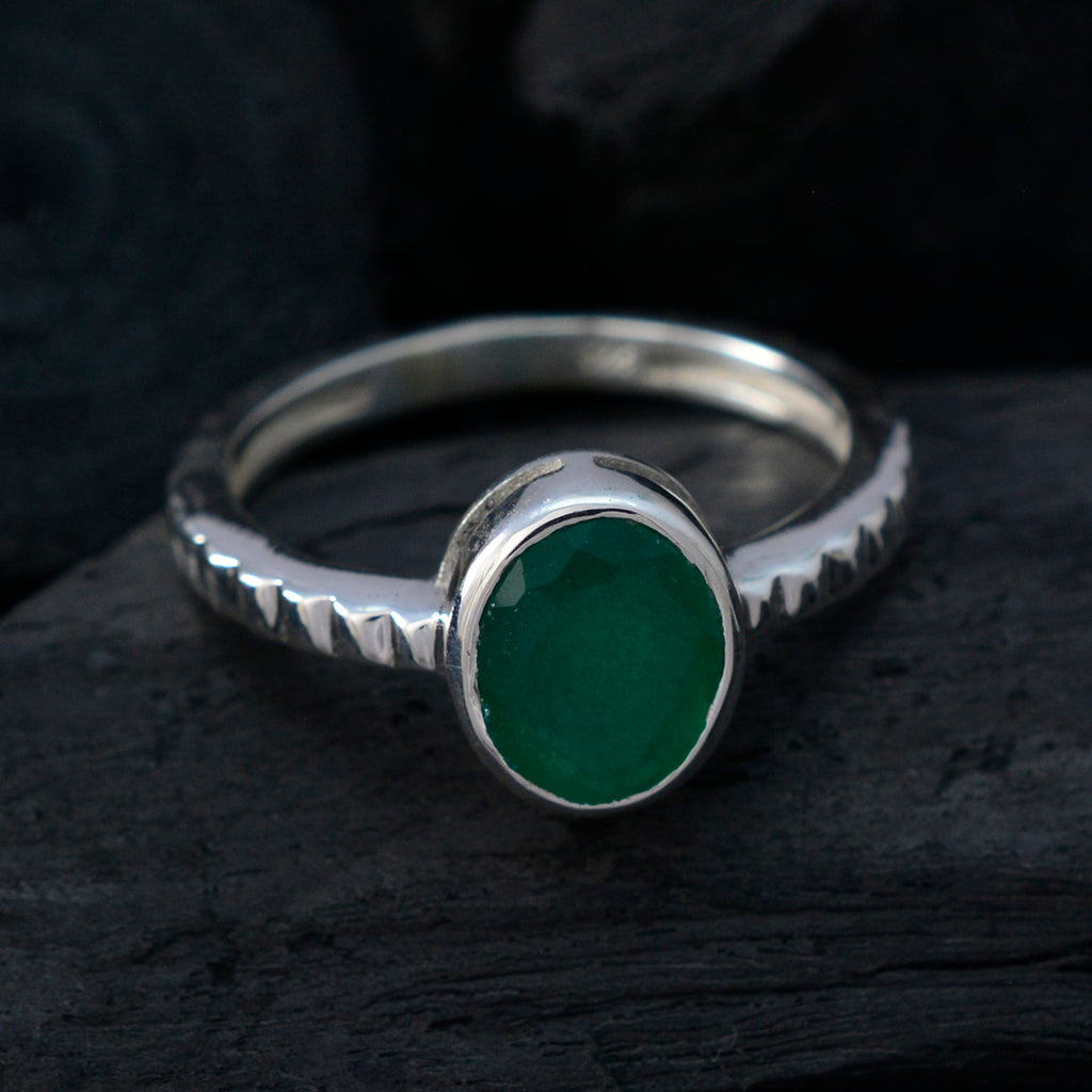 Indian Emerald Solitaire Egyptian 925 Sterling Silver Green Gemstones Featherlight Traditional Ring Jewelry