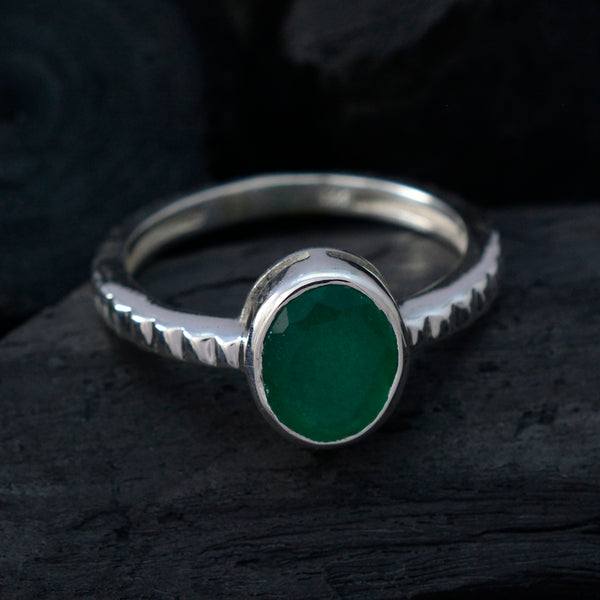 Indian Emerald Solitaire Egyptian 925 Sterling Silver Green Gemstones Featherlight Traditional Ring Jewelry