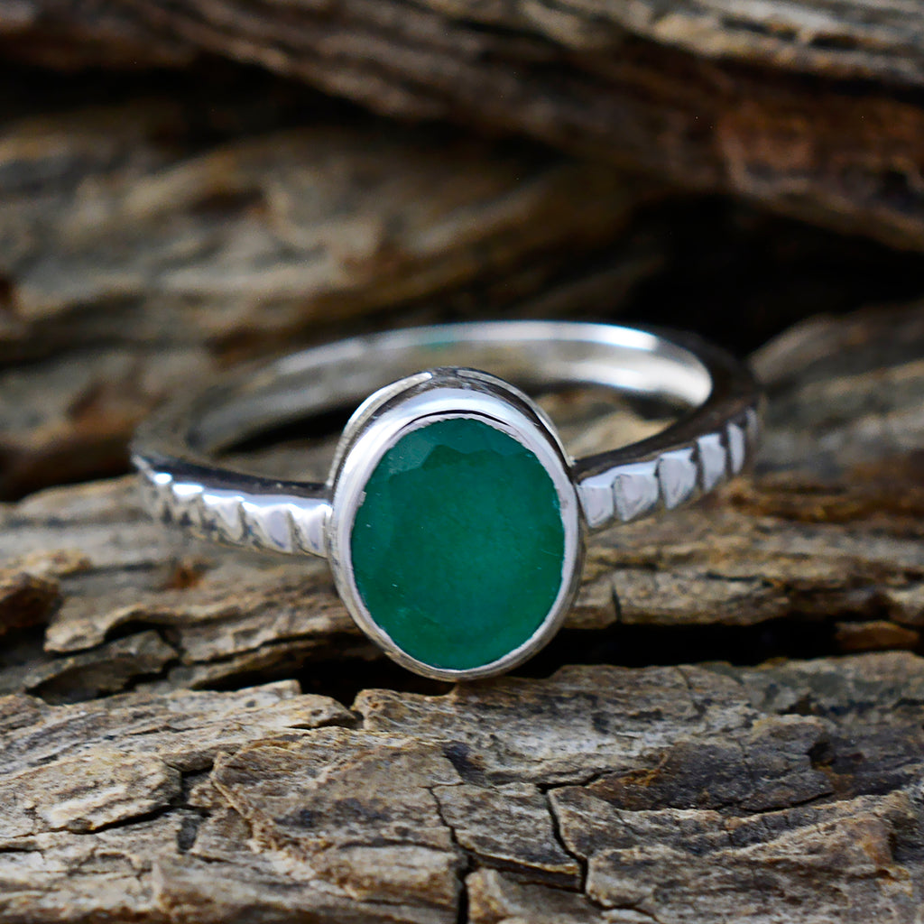 Indian Emerald Solitaire Egyptian 925 Sterling Silver Green Gemstones Featherlight Traditional Ring Jewelry
