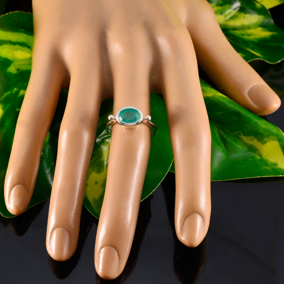 Indian Emerald Solitaire Turkish Silver Green Gemstone Dainty Abstract Ring Jewellery