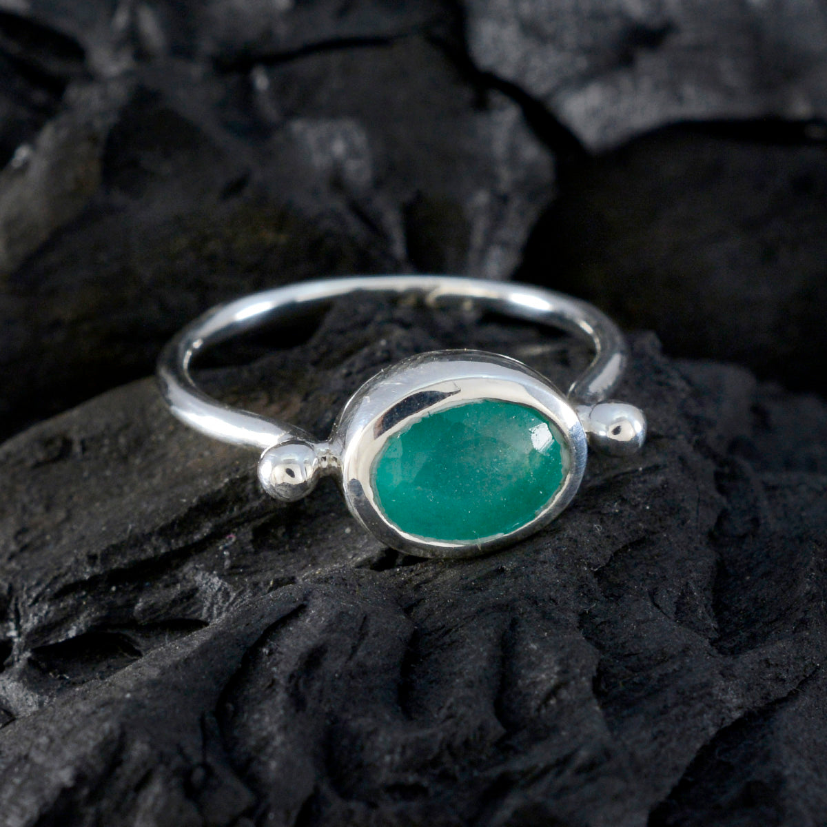 Indian Emerald Solitaire Turkish Silver Green Gemstone Dainty Abstract Ring Jewellery