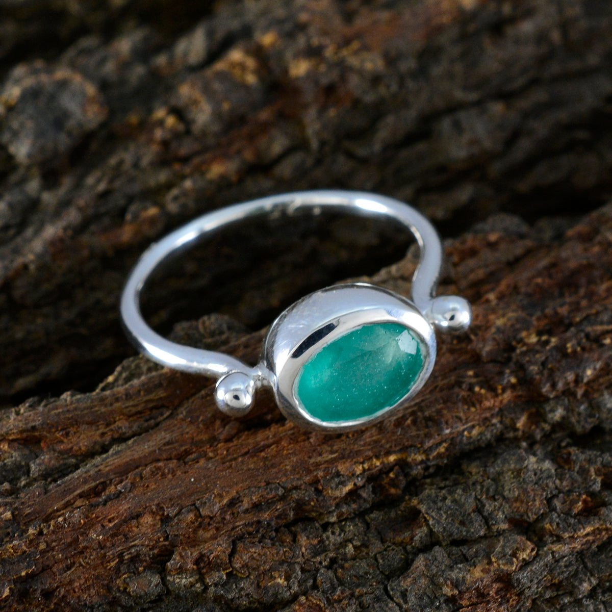 Indian Emerald Solitaire Turkish Silver Green Gemstone Dainty Abstract Ring Jewellery