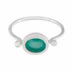 Indian Emerald Solitaire Turkish Silver Green Gemstone Dainty Abstract Ring Jewellery