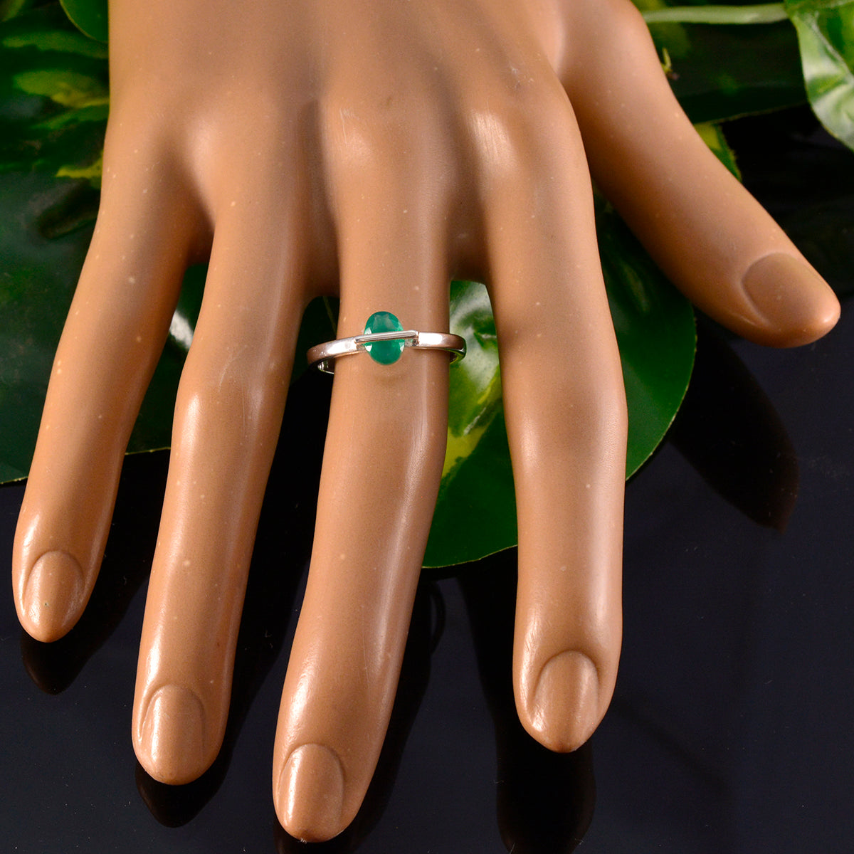 Indian Emerald Solitaire Turkish 925 Silver Green Gems Delicate Romantic Ring Jewelry