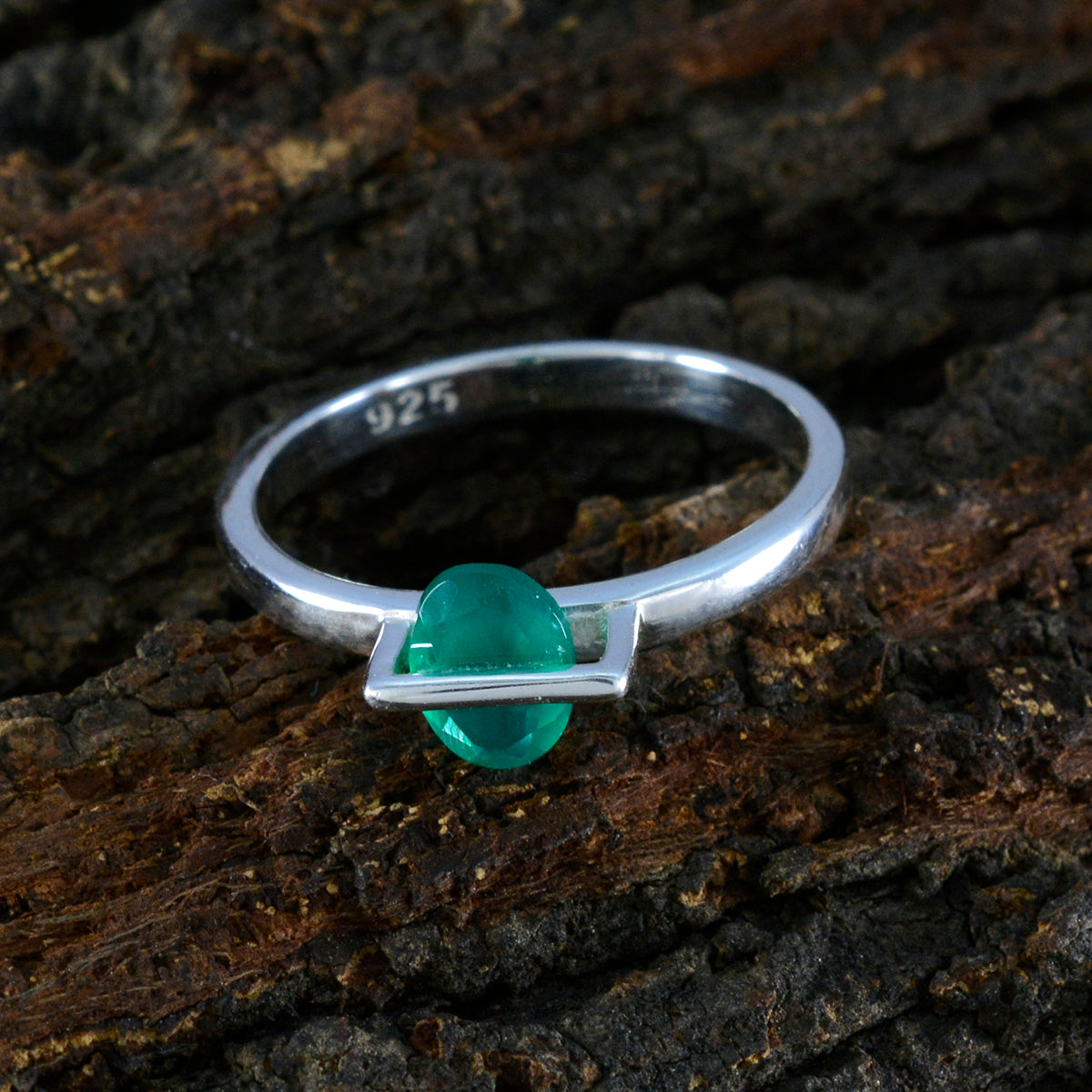 Indian Emerald Solitaire Turkish 925 Silver Green Gems Delicate Romantic Ring Jewelry