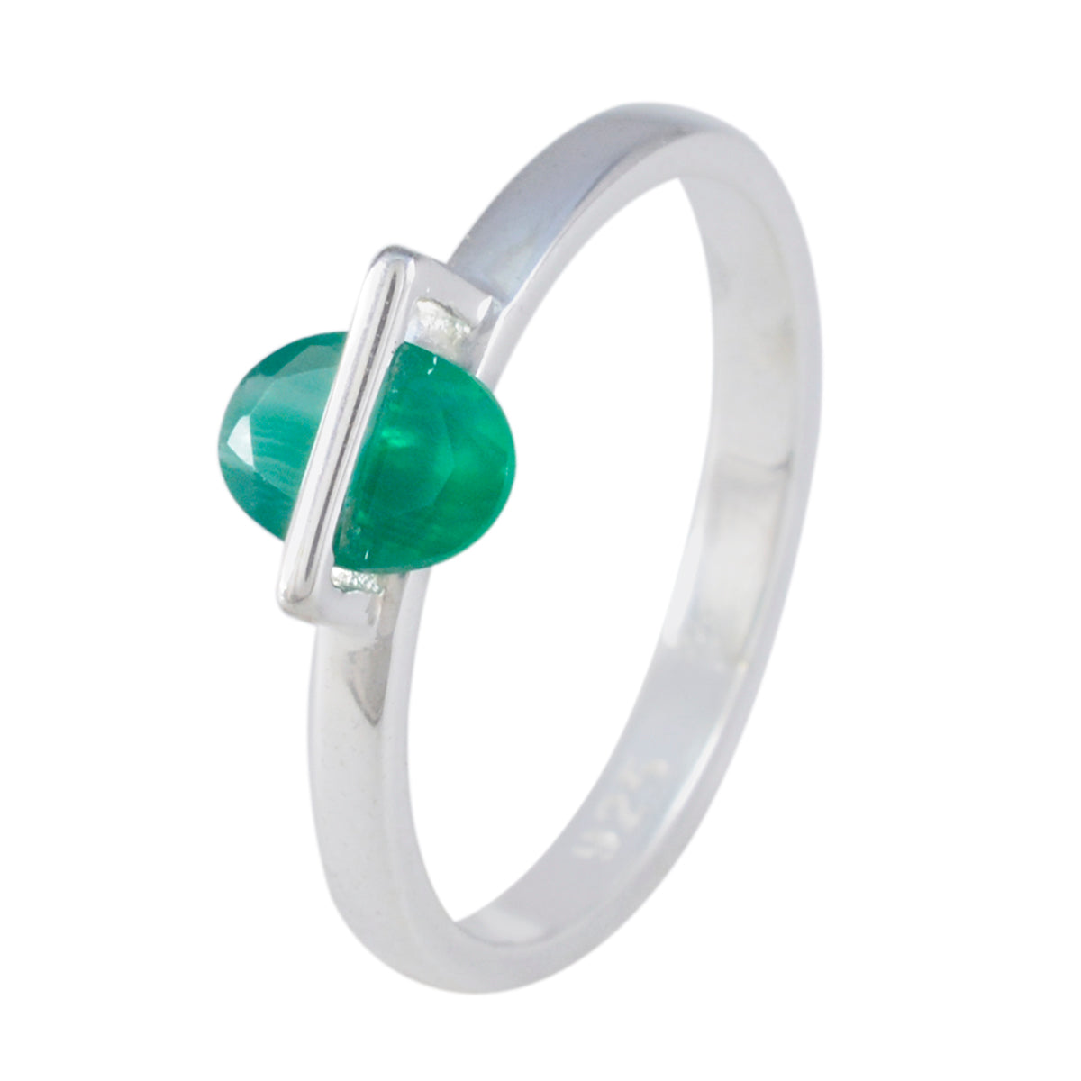 Indian Emerald Solitaire Turkish 925 Silver Green Gems Delicate Romantic Ring Jewelry