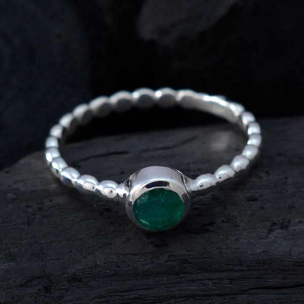 Indian Emerald Solitaire Egyptian Silver Green Gems Slim Graceful Ring Jewellery