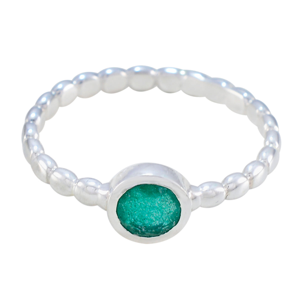 Indian Emerald Solitaire Egyptian Silver Green Gems Slim Graceful Ring Jewellery Imagen principal del producto