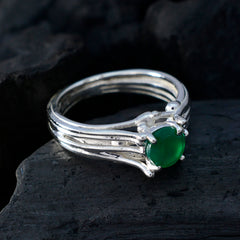 Indian Emerald Solitaire German 92.5 Silver Green Gemstone Classic Luxurious Ring Jewelry
