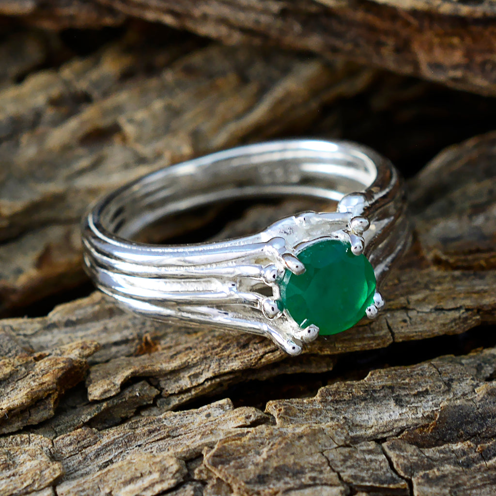 Indian Emerald Solitaire German 92.5 Silver Green Gemstone Classic Luxurious Ring Jewelry